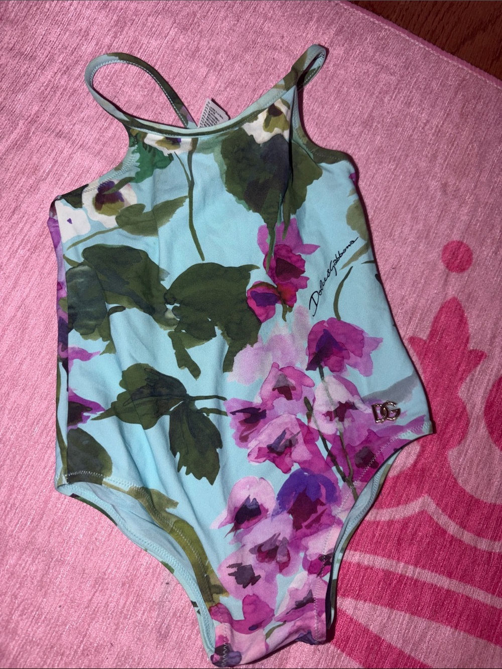 Dolce & Gabbana Infant Aqua One-Piece with Pink Floral Print